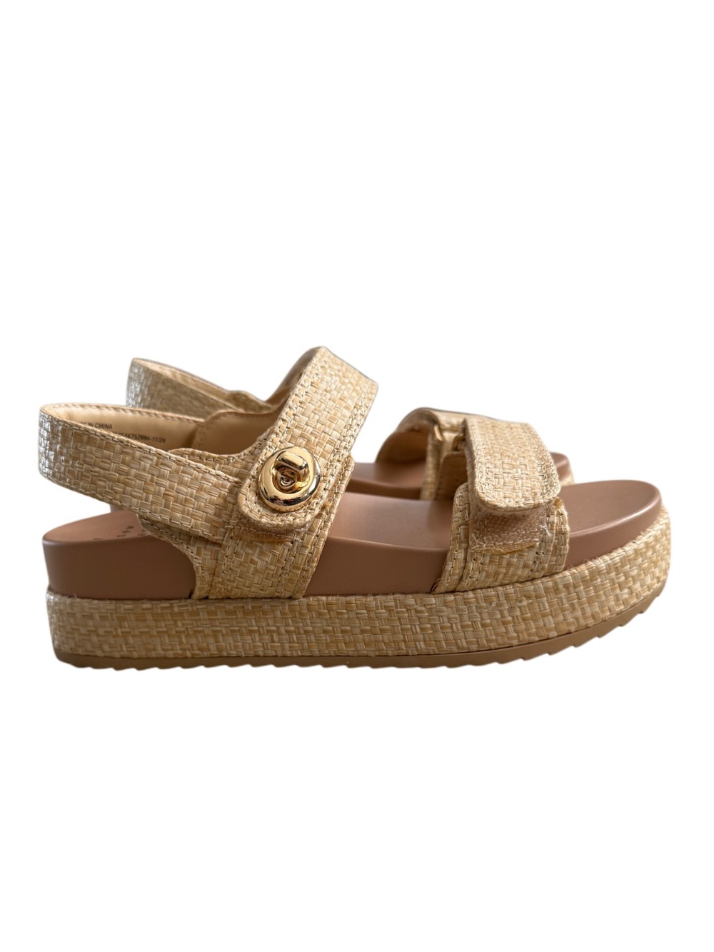 a new day Neutral Woven Strap Platform Sandals with Gold Disc 6.5